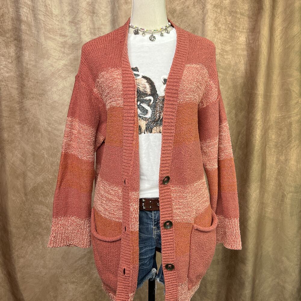 Free People Southport Beach Cardigan Sweater Pink Oversized Knit Coastal Boho